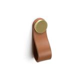 Maner, buton Flexa din piele bej pentru mobilier, cu ornament finisaj alama, L:70 mm - Viefe