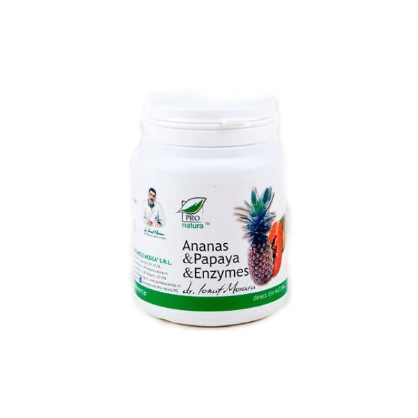 SHORT LIFE - Ananas si Papaya Enzymes Medica, 100 comprimate