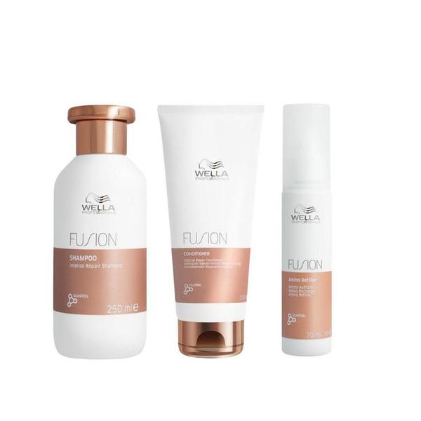 Pachet cu Efect Reparator - Wella Professionals Fusion Intense: Sampon Reparator 250 ml, Balsam Reparator 200 ml, Tratament cu Aminoacizi 70 ml