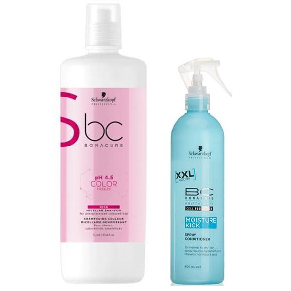 Pachet pentru Par Vopsit - Schwarzkopf BC: Sampon Micelar Nutritiv 1000 ml, Balsam Spray Hidratant 400 ml