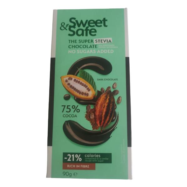 SHORT LIFE - Ciocolata Amaruie Sweet & Safe cu Indulcitor din Stevia Sly Nutritia, 90 g