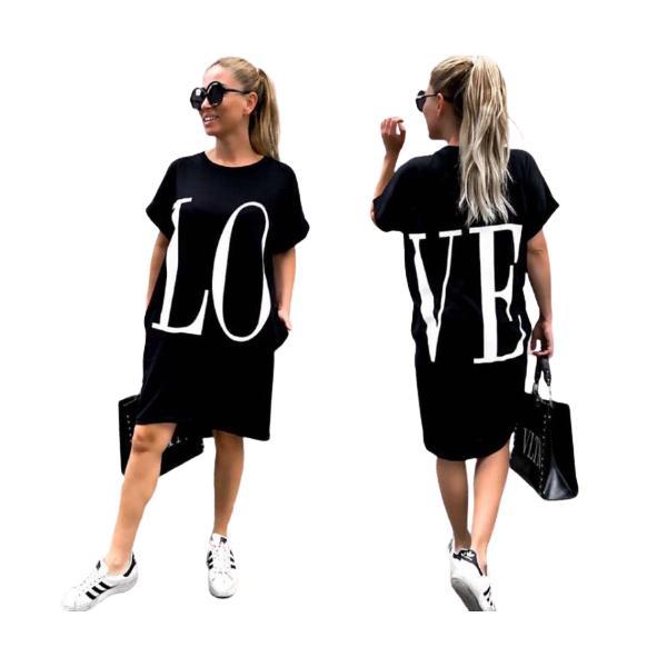 Rochie din bumbac Love negru, Made in Italy, Marime Universala