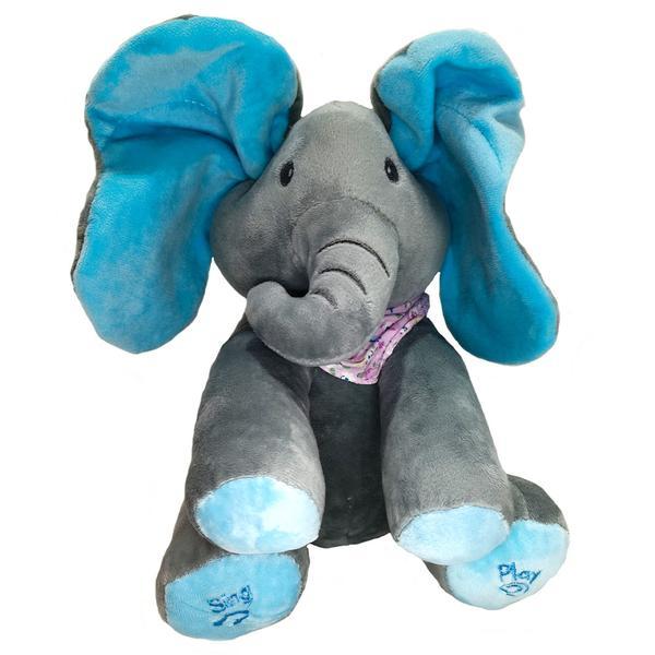 Elefant interactiv gri cu albastru 25 cm - SergadiOnline