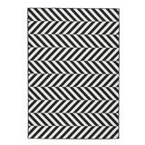 Covor decorativ pentru exterior si interior, tesatura plata, cu doua fete, impermeabil, reversibil,model zigzag, 230x160 cm, alb negru, Topi Dreams