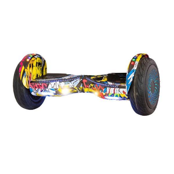 Scooter electric 10 inch, boxe, bluetooth, lumini pe aripi si roti cu lumini si autobalance, culoare galben graffiti - OEM