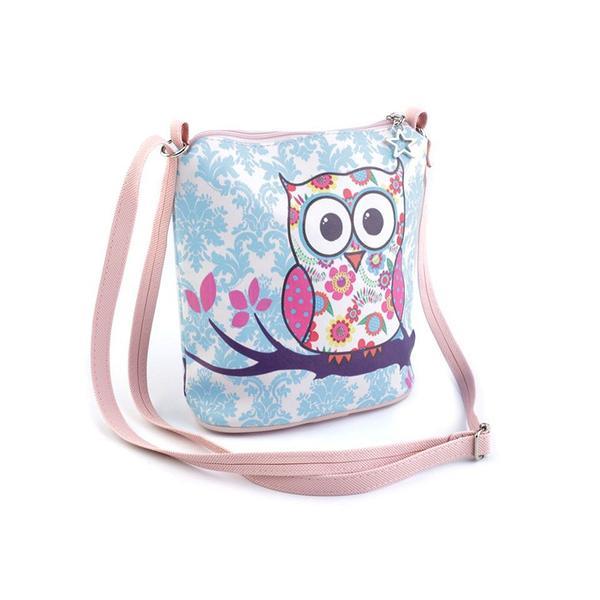 Gentuta crossbody fete cu imprimeu Bufnita 17x17 cm