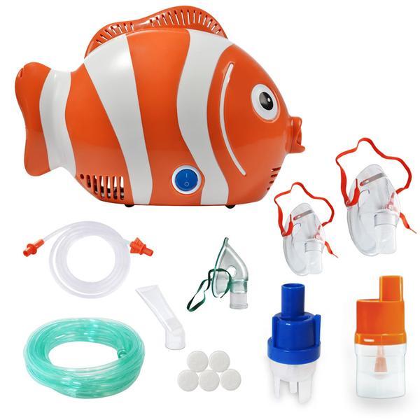 Aparat de aerosoli RedLine Healthy Fish Pro, MMAD 2.44 si 4 &micro;m, forma jucausa apreciata de copii, furtun de 6m, 2 kit-uri de nebulizare