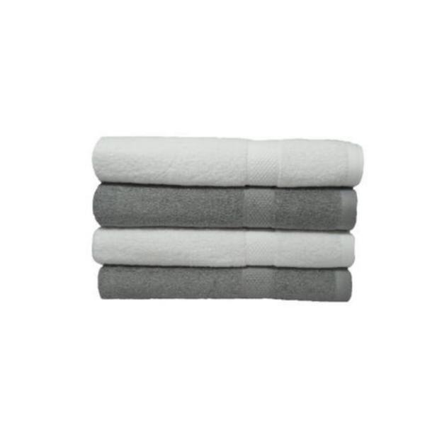 Set 4 prosoape de baie, bumbac 100%, 70x140 cm, 450 gr/mp, alb/gri