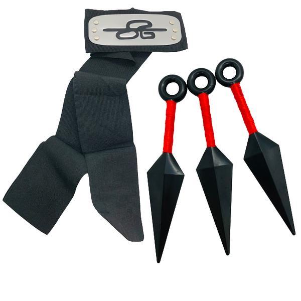 Kit bandana, 3 kunai shinobi, satul ascuns al norilor, negru