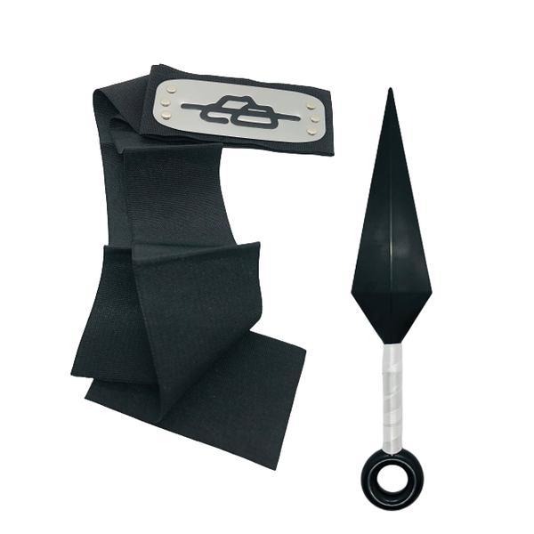 Kit bandana si cutit kunai shinobi 26 cm din plastic, Simbolul Pietrelor, Naruto, Negru