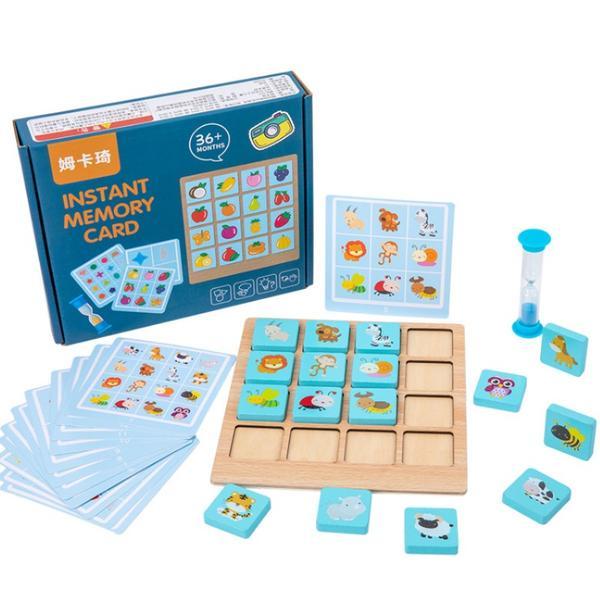 Joc educativ de concentrare si memorie cu carduri si clepsidra Instant Memory, Lemn, Multicolor