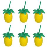 Set 6 pahare tip Butoi cu pai, Design Pineapple,Plastic, 700 ml, AMA