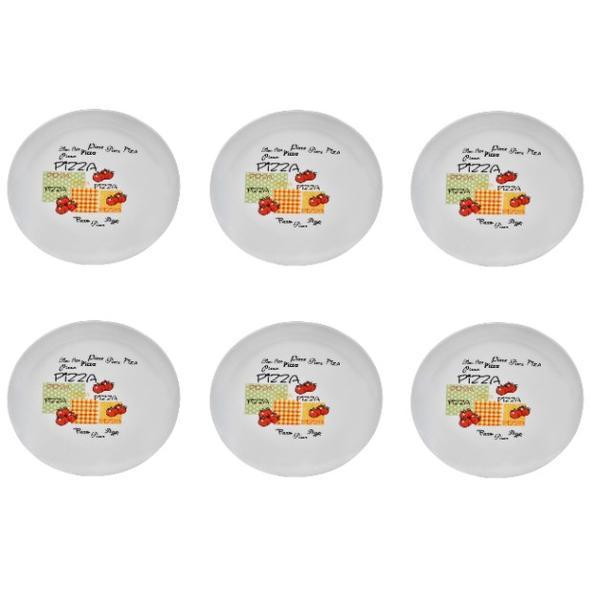 Set format din 6 farfurii pentru pizza din portelan, rosu cu alb, 20x2 cm