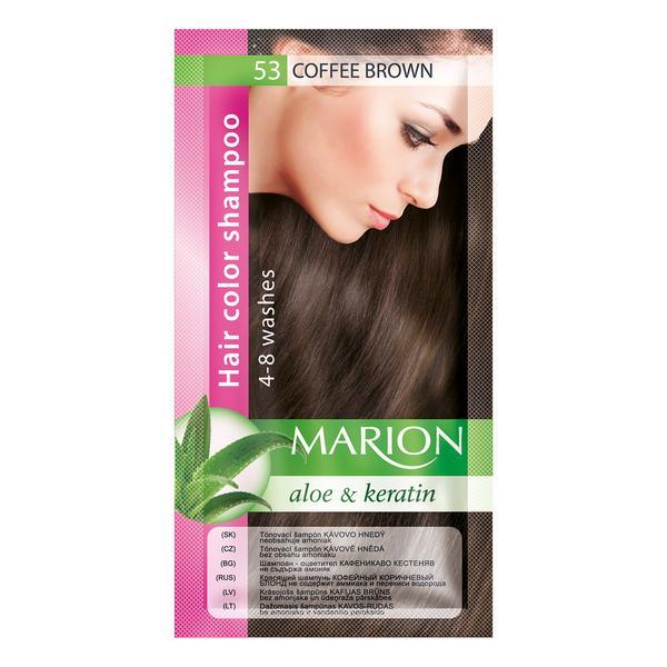 Sampon nuantator pentru par, Marion, Aloe &amp; Keratin, 4-8 spalari, nuanta 53 Coffee Brown, 40 ml