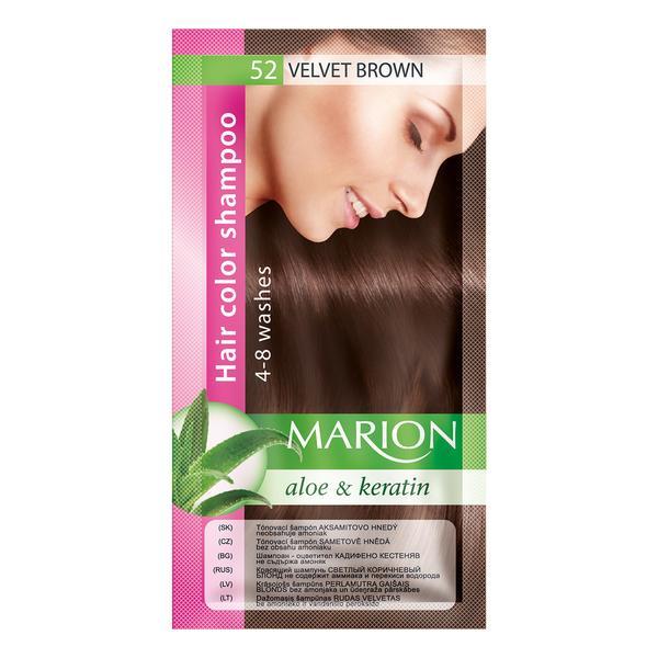 Sampon nuantator pentru par, Marion, Aloe & Keratin, 4-8 spalari, nuanta 52 Velvet Brown, 40 ml