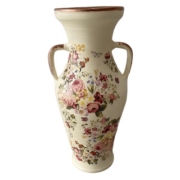 Vaza decorativa ceramica, realizata manual, alb,flori - Martinescu