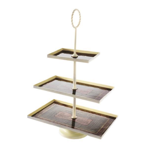 Platou 3 etaje din metal maro crem Patisserie 33 cm x 23 cm x 51 h - Decorer