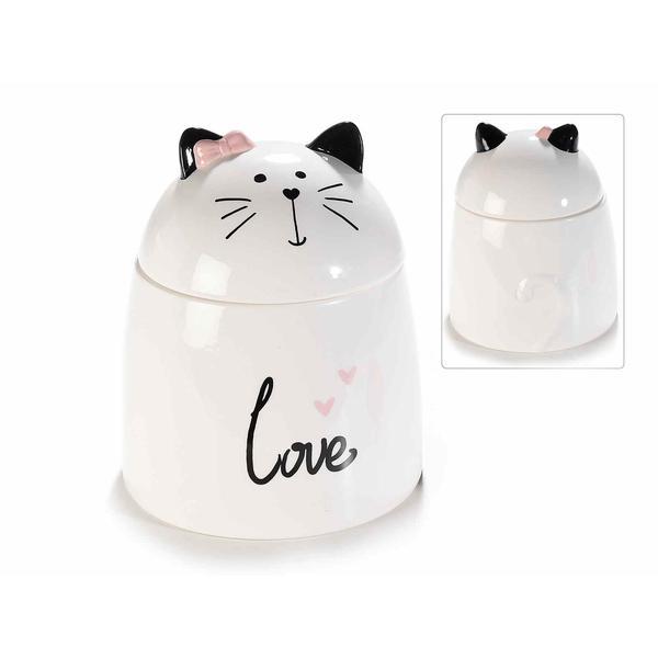 Borcan decorativ din ceramica alba Cat diametru 15 cm x 18 h - Decorer