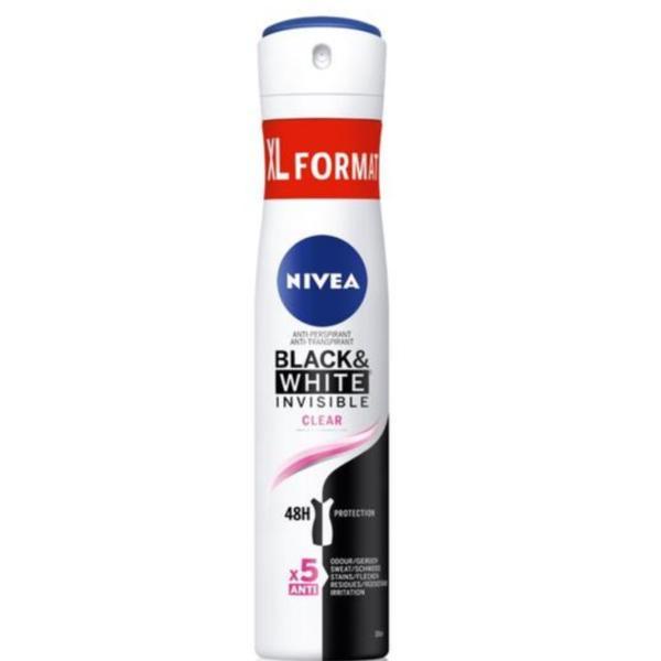 Spray antiperspirant Nivea Black & White Invisible Clear, 200 ml