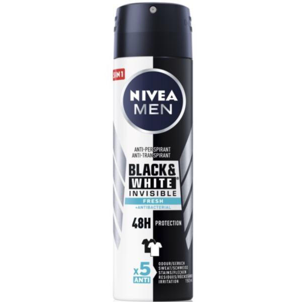 Spray Nivea Men Invisible Black & White Fresh+Antibacterial, 200 ml