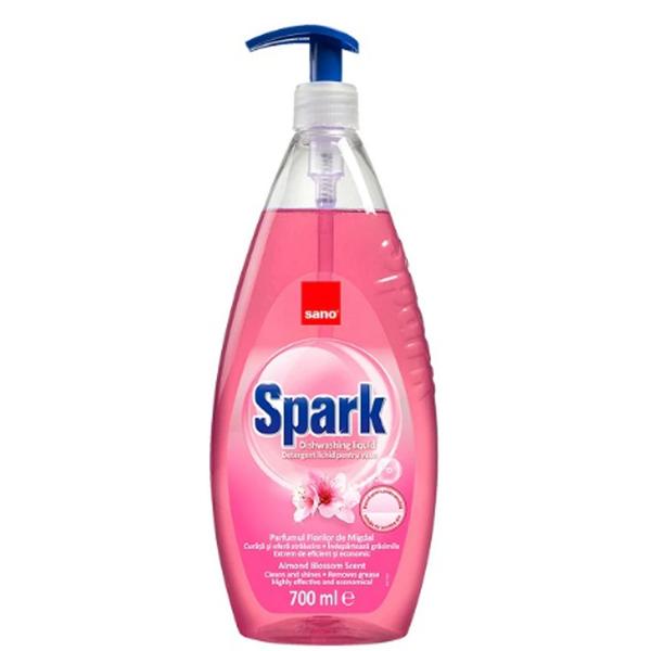 Detergent Lichid pentru Vase cu Pompita cu Aroma de Flori de Migdale - Sano Spark Dishwashing Liquid Almond Blossom, 700 ml