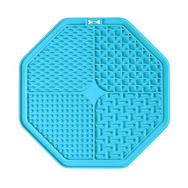 Covoras hranire lick mat Oktane&reg; pentru caini si pisici, HEXAGON, 20X20cm, Albastru