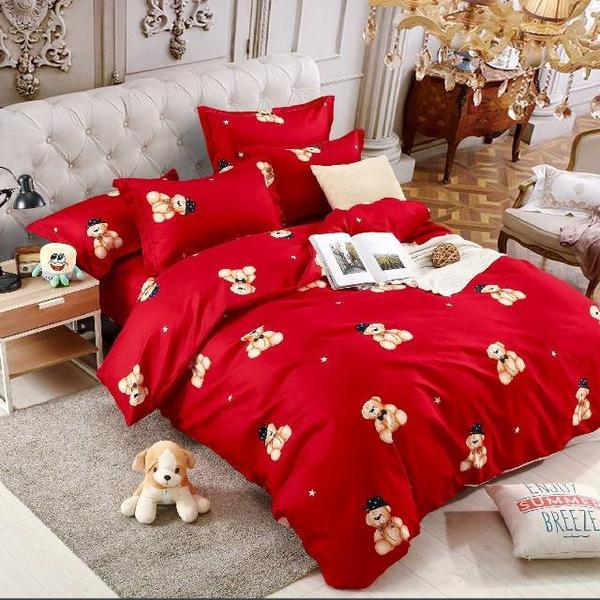 Lenjerie 6 piese din Bumbac Finet, model Red and Bear, 235 x 240