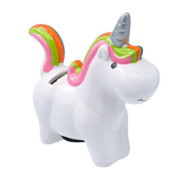 Pusculita din ceramica, Design Unicorn, 13x5x12 cm, Alb-Multicolor