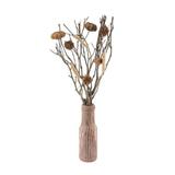 Buchet flori uscate decorative artificiale  in vaza tip sticla, Maro, 40 cm