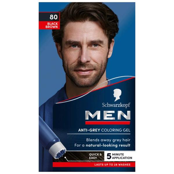 Gel Colorant pentru Barbati - Schwarzkopf Men Perfect Anti-Grey Color Gel, nuanta 80 Castaniu Negru Natural