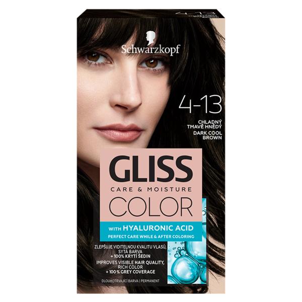 Vopsea de Par Permanenta cu Acid Hialuronic - Schwarzkopf Gliss Color Care & Moisture with Hyaluronic Acid, nuanta 4-13 Dark Cool Brown