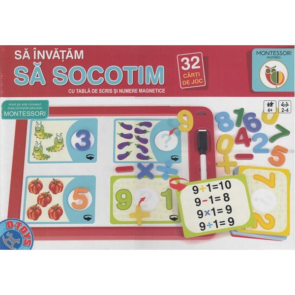 Sa invatam sa socotim cu tabla de scris si numere magnetice cu 32 de carti de joc 4 ani+, D-Toys