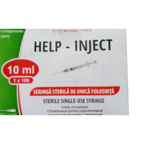 Seringi Sterile de Unica Folosinta 10 ml, cu Ac 0.80x 40/ 21g x 1 1/2&quot; Help-Inject Roval Med, 100 buc