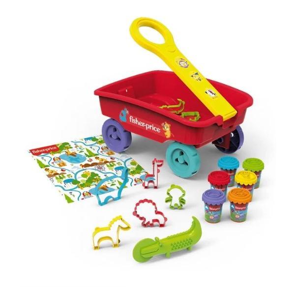 Set creativ Carucior cu roti cu plastilina si accesorii incluse Fisher Price, +3 ani