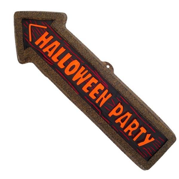 Set 3 x Semnalizare sageata mesaj Halloween Party, decoratiune indicator pentru petrecere de Halloween, 53x16 cm