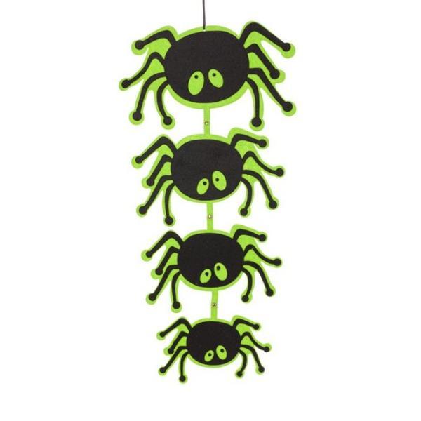 Decoratiune suspendabila, paianjeni decorativi, pentru petrecere de Halloween, 60x30 cm, negru cu verde, Topi Toy