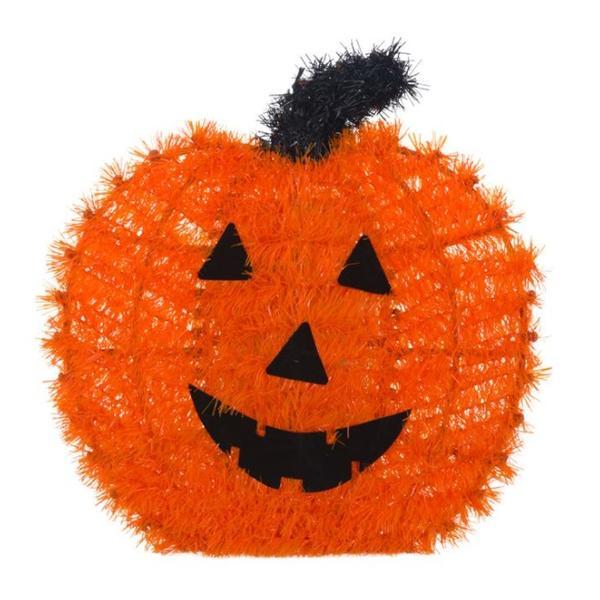 Decoratiune suspendabila pentru petrecere de Halloween, dovleac cu zambet, impodobit cu beteala, portocaliu, 24 cm, Topi Toy