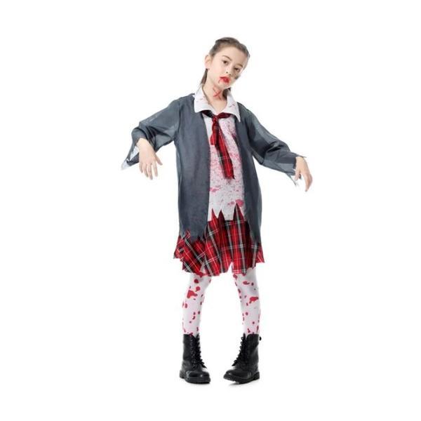 Costum deghizare fete in Zombi inviata din morti, pentru bal mascat, serbare sau petrecere Halloween, multicolor, 12 - 14 ani