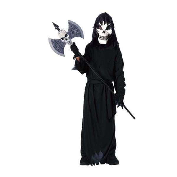 Costum deghizare baieti in Moartea fioroasa cu masca de schelet, la bal mascat, serbare sau petrecere Halloween, negru, 10 ani