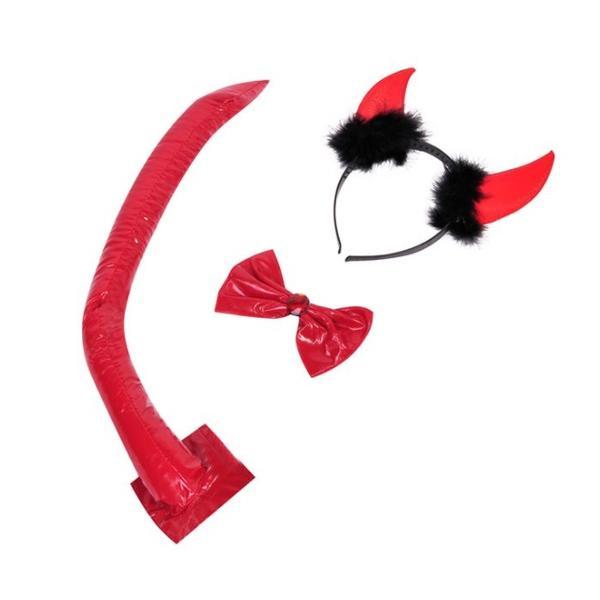 Set de accesorii costum diavolita, deghizare la bal mascat, serbare sau petrecere Halloween, 3 ani+, rosu, 3 piese