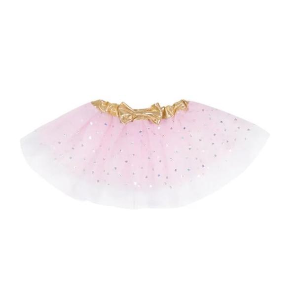 Fusta tutu roz cu betelie aurie pentru completare costum bal mascat sau serbare, 25 cm, 3 ani +