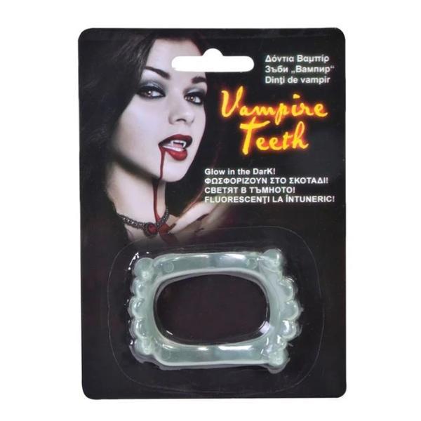 Dinti de vampir sau varcolac, fosforescenti in intuneric, pentru completare costimatie Halloween, verde