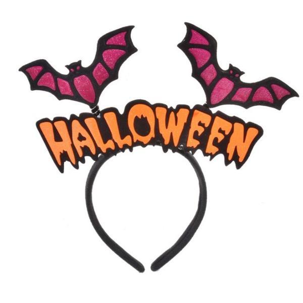 Bentita decorata cu mesaj si lilieci inaripati, pentru costumatie de Halloween, rosu cu negru si portocaliu, Topi Dreams