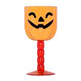 Pahar cu picior, din plastic, design dovleac cu zambet in forma de liliac, pentru petrecere horror Halloween, 18 cm, portocaliu cu negru