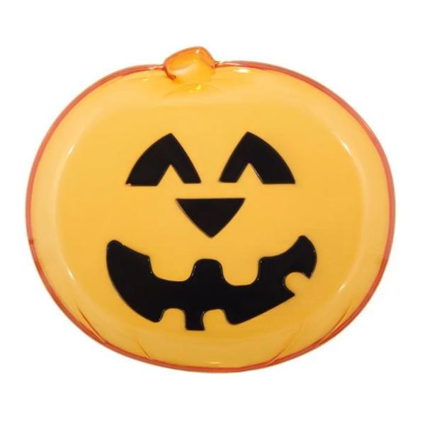 Platou din plastic, design dovleac cu zambet in forma de liliac, pentru petrecere horror Halloween, 27x31 cm, portocaliu cu negru