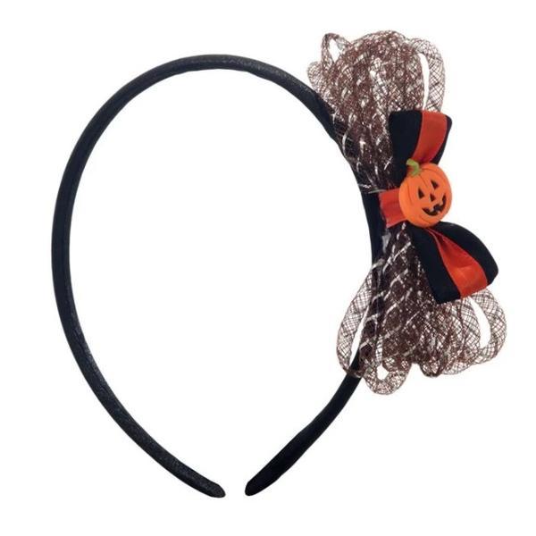 Bentita decorata cu funda si dovleac, accesorizata pentru costumatie de Halloween, multicolor