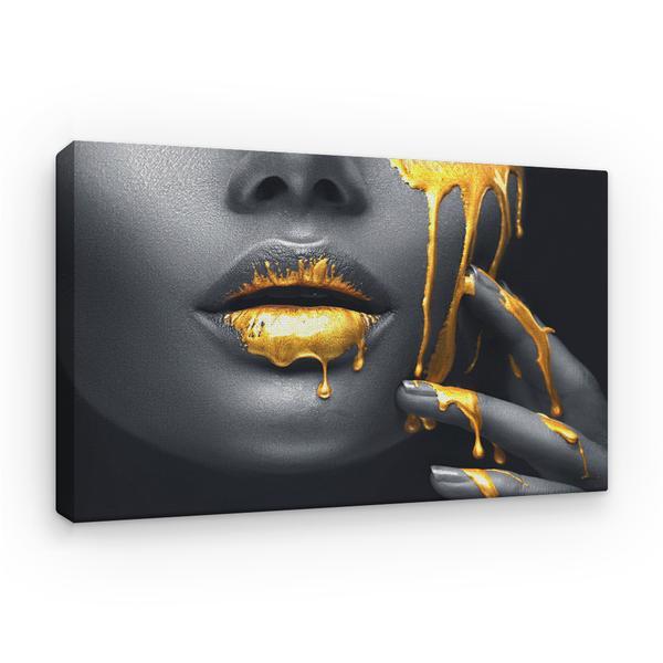 Tablou Canvas Arta Moderna - Liquid Gold on Senzual Lips, 100 x 60 cm