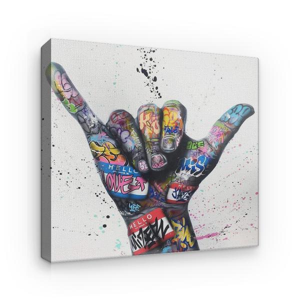 Tablou Canvas Arta Moderna - Mana cu Semn Rock 'N' Roll Graffiti, 50 x 50 cm