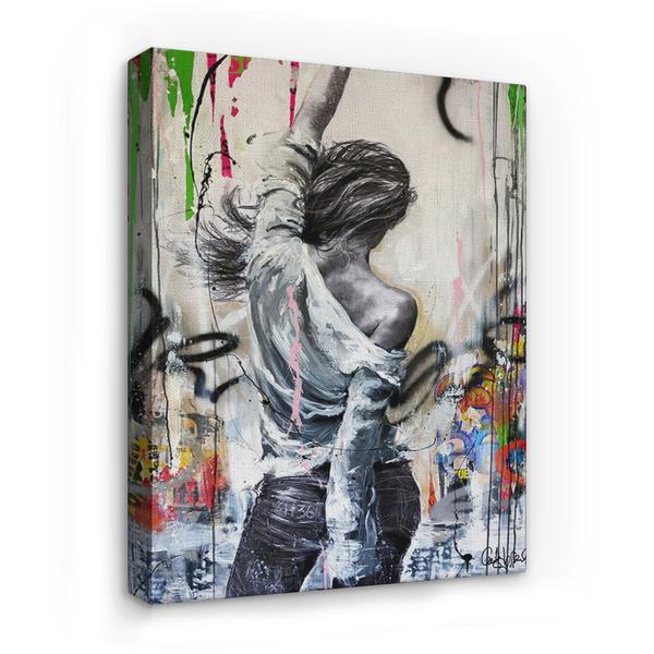 Tablou Canvas Arta Moderna - Graffiti Street Art Femeie in Blugi si Camasa, 100 x 60 cm