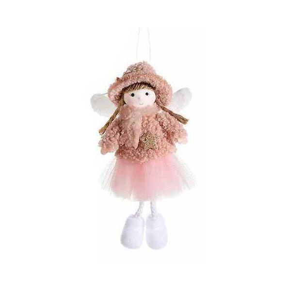 Figurina Inger suspendabil din textil alb maro roz 10x4x18 cm